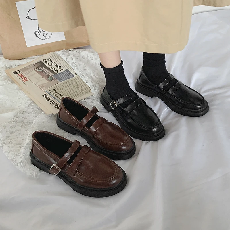 

2019 Women Shoes Casual Female Sneakers All-Match Round Toe Black Flats Loafers Woman Shallow Mouth Oxfords Women's British