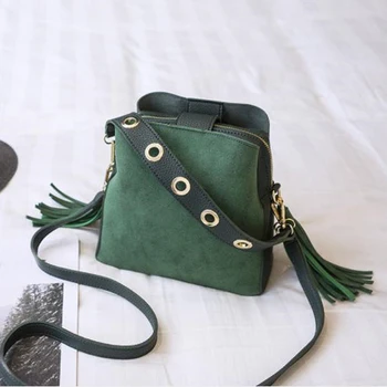 

GAOKE Brand Tassel Shoulder Bags Handbags Women Scrub Daily Bag For Girls Schoolbag Female Crossbody Bags New Bucket Sac