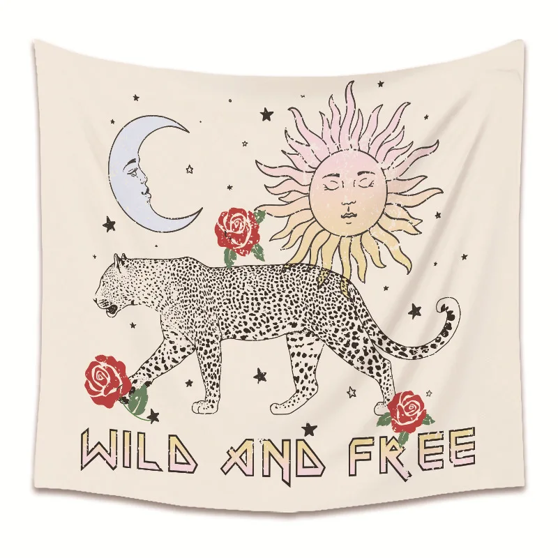 

moon sun wall hanging tapestry leopard rose wall carpet bedroom backdrop