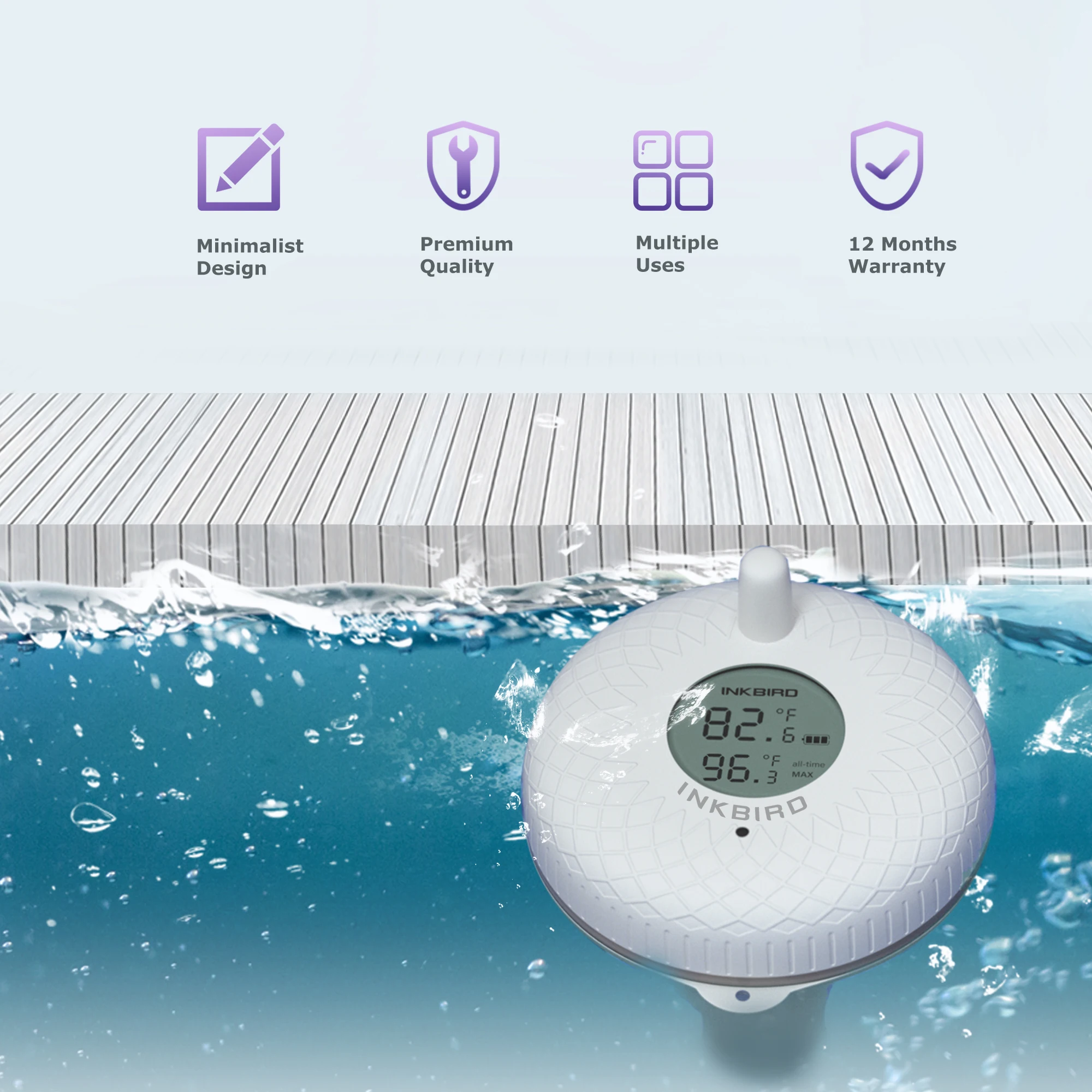 Termómetro Para Piscina Con WiFi Y Energía Solar - Monitor De Temperatura Y Humedad, App, Alarma, IP68 Resistente Agua | Ideal Para Control Remoto