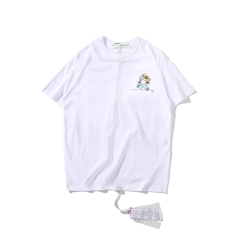 19ss Off-White OW Симпсон мультфильм мужчины/женщины унисекс Мода парные влюбленные модели хлопок случайный короткий рукав круглый вырез Футболка - Цвет: White