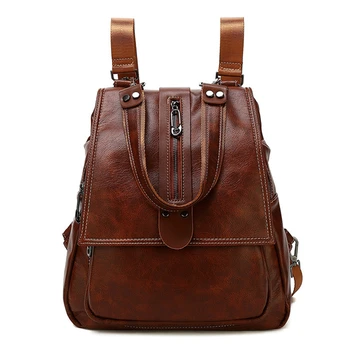 

Vintage Women's Backpack PU Leather School Bag Multifunctional Anti-theft Female Rucksack for Girls Teenage Mochilas Feminina