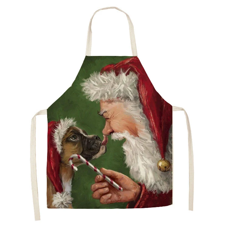 Christmas Apron Santa Claus Elk Christmas Tree Print Apron Aprons