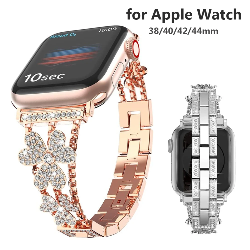 Ремешок металлический для Apple Watch Band SE 6 роскошный сменный Браслет из нержавеющей