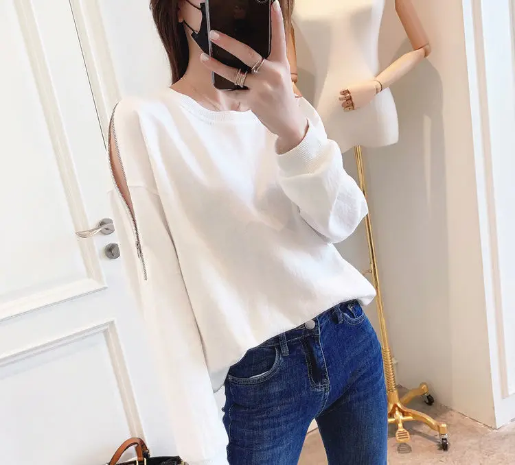 zipper cold shoulder sweatshirt