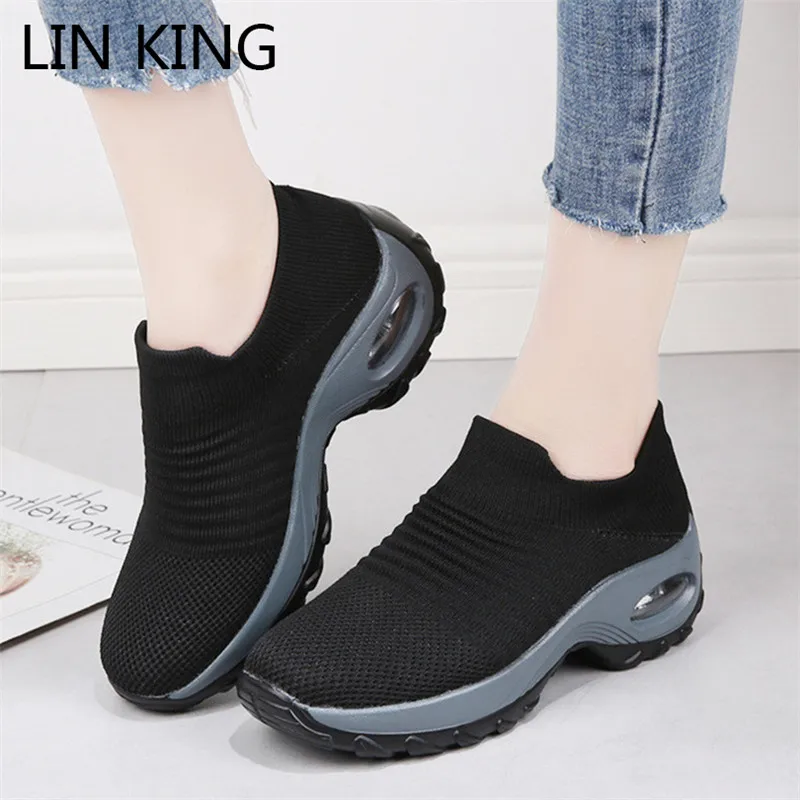 Breathable Women Sneakers Swing-Shoes Platform Lin King Loafers Non-Slip Height Plus-Size
