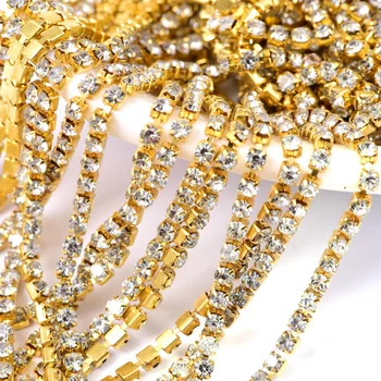 

SS6-SS16 1 Yard Crystal High Quality Sew On стразы Close Resin Rhinestones Cup Chain Rhinestones Trim Gold Claw For Clothes A12