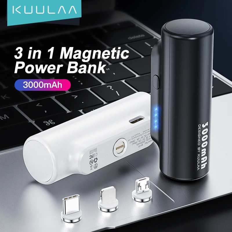 KUULAA Power Bank 3000mAh Magnetic Mini Portable Wireless Charger Powerbank USB Charger Mobile Phone External Battery For Xiaomi 12v power bank