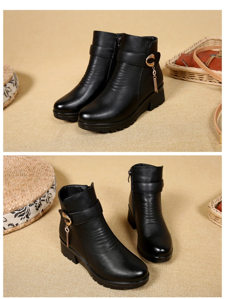 Winter Shoes New Women Boots Genuine Leather Wedge Heels Non-slip women's boots large size mother warm boots Famale Snow Boots