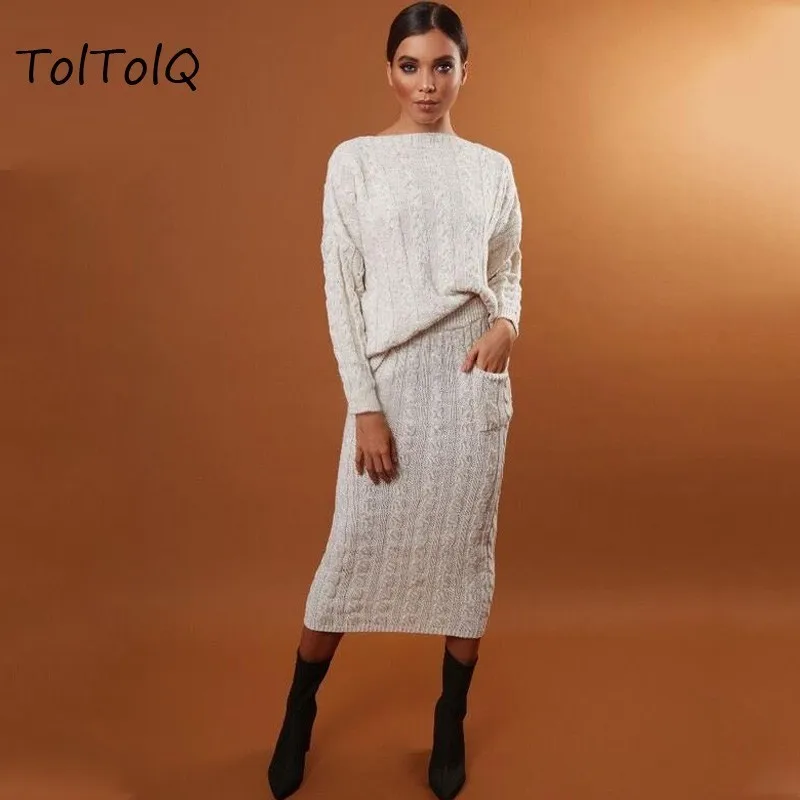 Комплект из 2 предметов, свитер бодикон, вязаная женская юбка, однотонный короткий свитер, осенний костюм из двух частей, женский зимний комплект, длинный рукав, vestidos