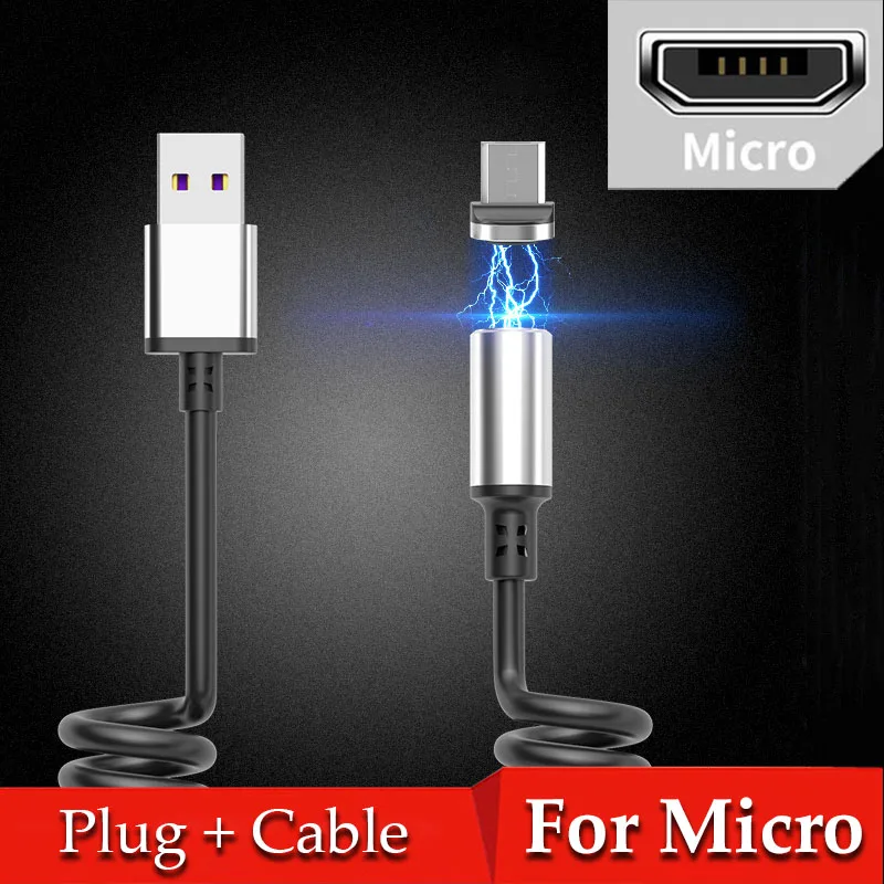3A Магнитный кабель Весна Micro USB Зарядное устройство Тип C 8 Pin кабель для быстрой зарядки для iPhone XS samsung S9 huawei P30 выдвижной шнур - Цвет: For Micro