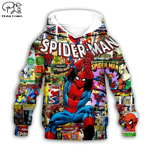 Kids hoodies Толстовки с героями мультфильмов для маленьких мальчиков и девочек; свитер с изображением Человека-паука и коллажа; детский спортивный костюм «мстители» с 3D-принтом «Супергерои Марвел» - Цвет: Kids hoodies