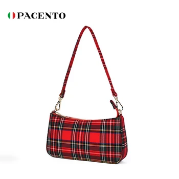 

PACENTO Bags for Women 2020 Baguette Plaid Woman Canvas Shoulder Bag Hidden Underarm Shoulder Bag Vintage Handbag Bolso Mujer