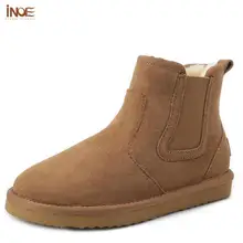 INOE ботинки Женская модная обувь натуральная овечья кожа короткие замшевые теплые зимние сапоги c подкладкой из натурального меха Зимние ботильоны натуральная кожа натуральный мех полусапоги из овчины без каблука