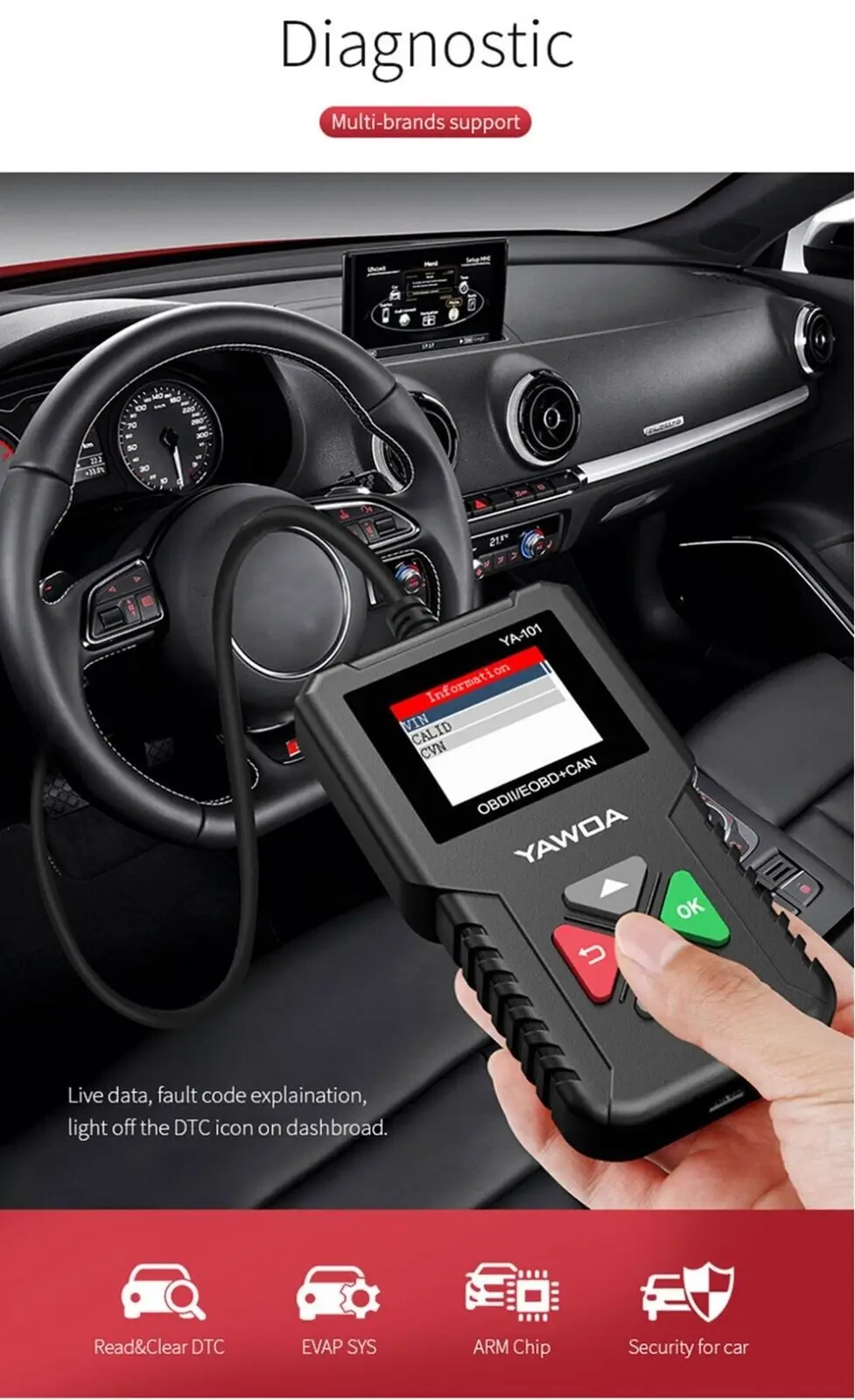 YA101 OBDII/EOBD считыватель кодов YA-101 автоматический диагностический инструмент граф datastream OBD2 реальный 16Pin obd2 DIY сканер CR3001