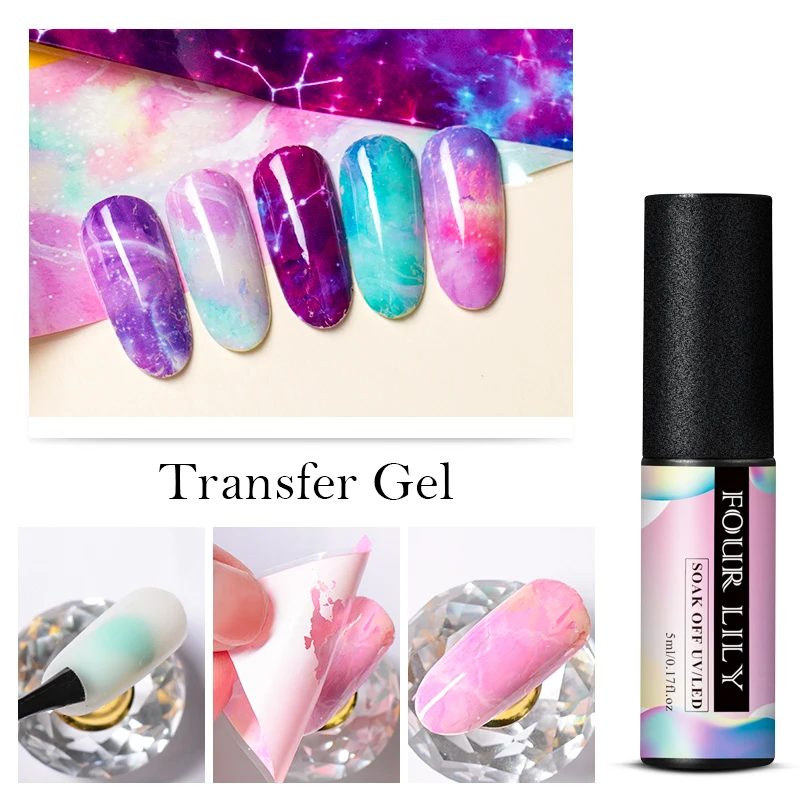 Four Lily 5ml Nail Foil Adhesive Glue Set Starry Sky Sticker Transfer Environmental Plant Gel Polish Manicure Accessor | Красота и