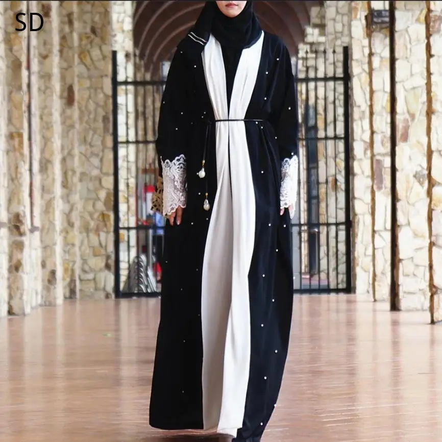 

Muslimah Lace Embroidery Robes Musulmane Turkish Dubai Long Sleeve Beading Abayas Muslim Arab Aba