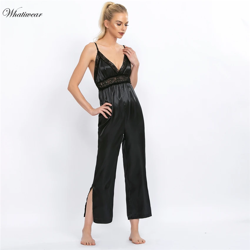 Whatiwear женские пижамы Шелковый Цветочный комбинезон Цветочная вышивка Завязывающийся пижамный комплект атласная пижама Сексуальная кружевная ночная рубашка для дома