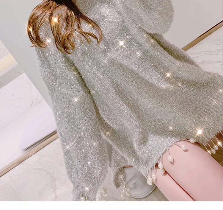 Осенне-зимний женский модный свитер с бусинами и кисточками, пуловер, милый элегантный свитер, платье хорошего качества