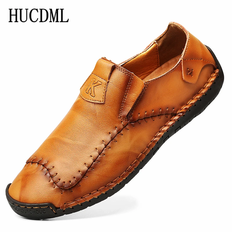 Мокасины HUCDML мужские кожаные мягкие дышащие туфли на плоской подошве