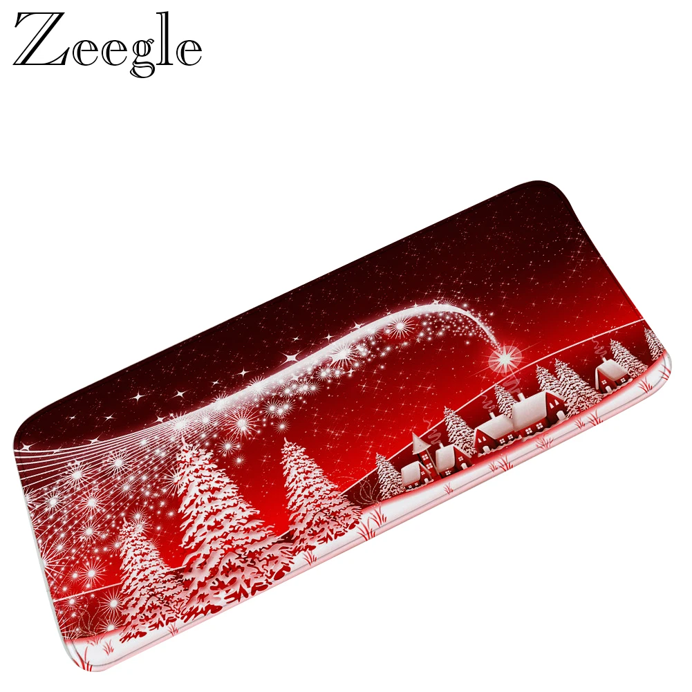 Zeegle Christmas Living Room Long Carpet Flannel Kitchen Rug Absorbent Hallway Carpet Microfiber Bath Foot Mat Non-slip Door Mat