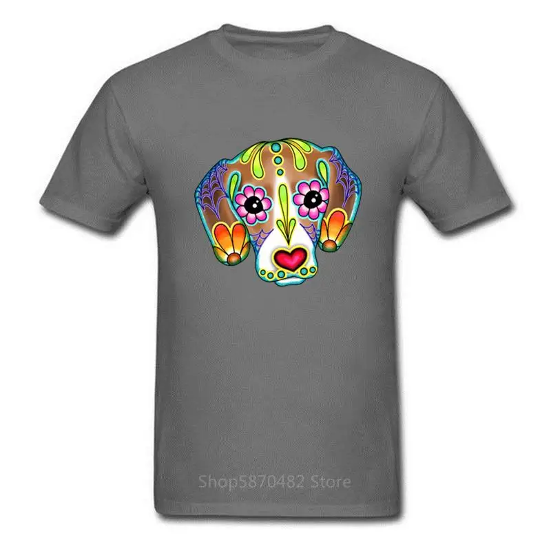 Beagle Short Sleeve Cotton Custom - Day of the Dead Sugar Skull Dog T-shirt Order Male Big Size T Shirt Aesthetic Ulzzang | Мужская