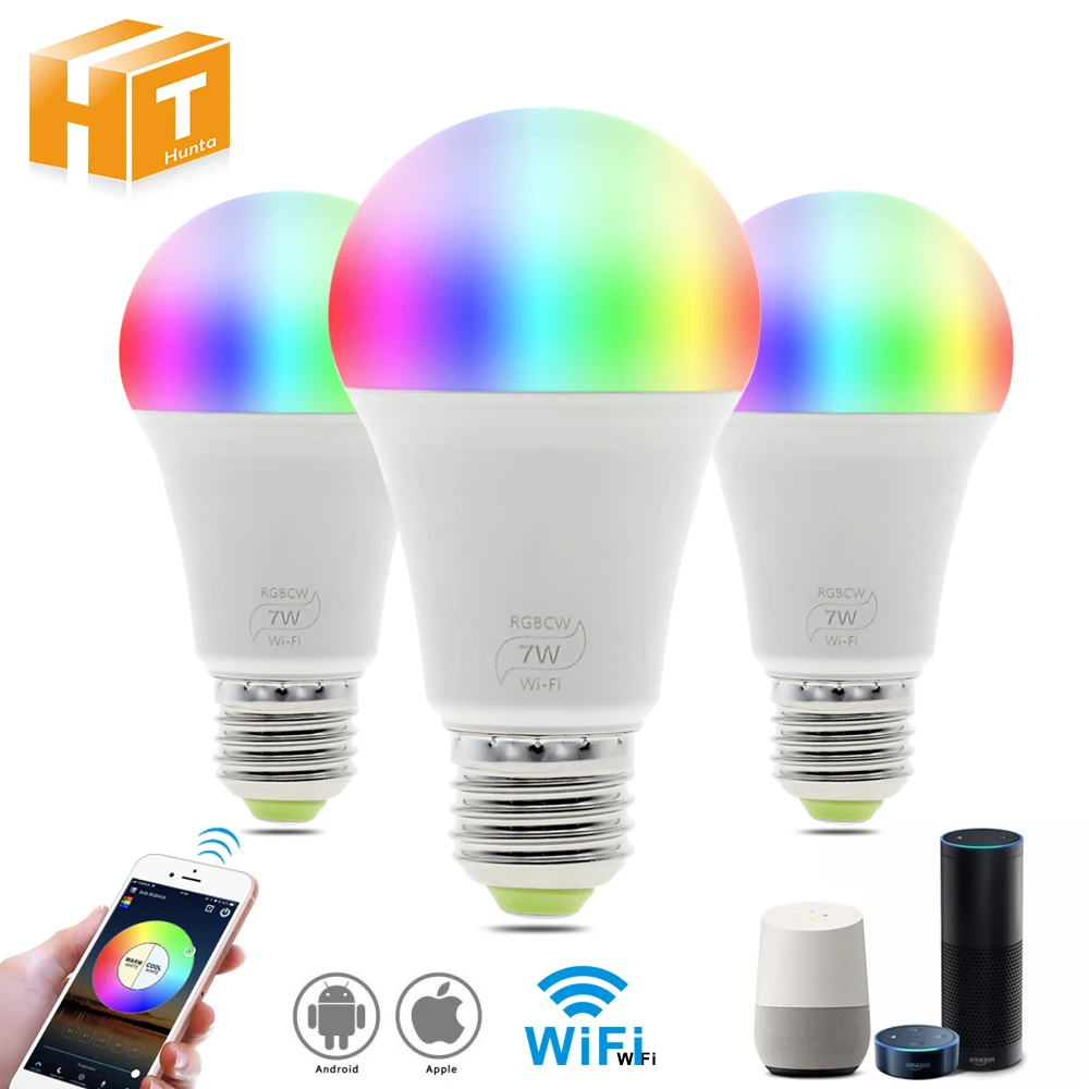 Умный wifi светодиодный светильник работает с Amazon Alexa и Google Home RGB + теплый белый E27 7