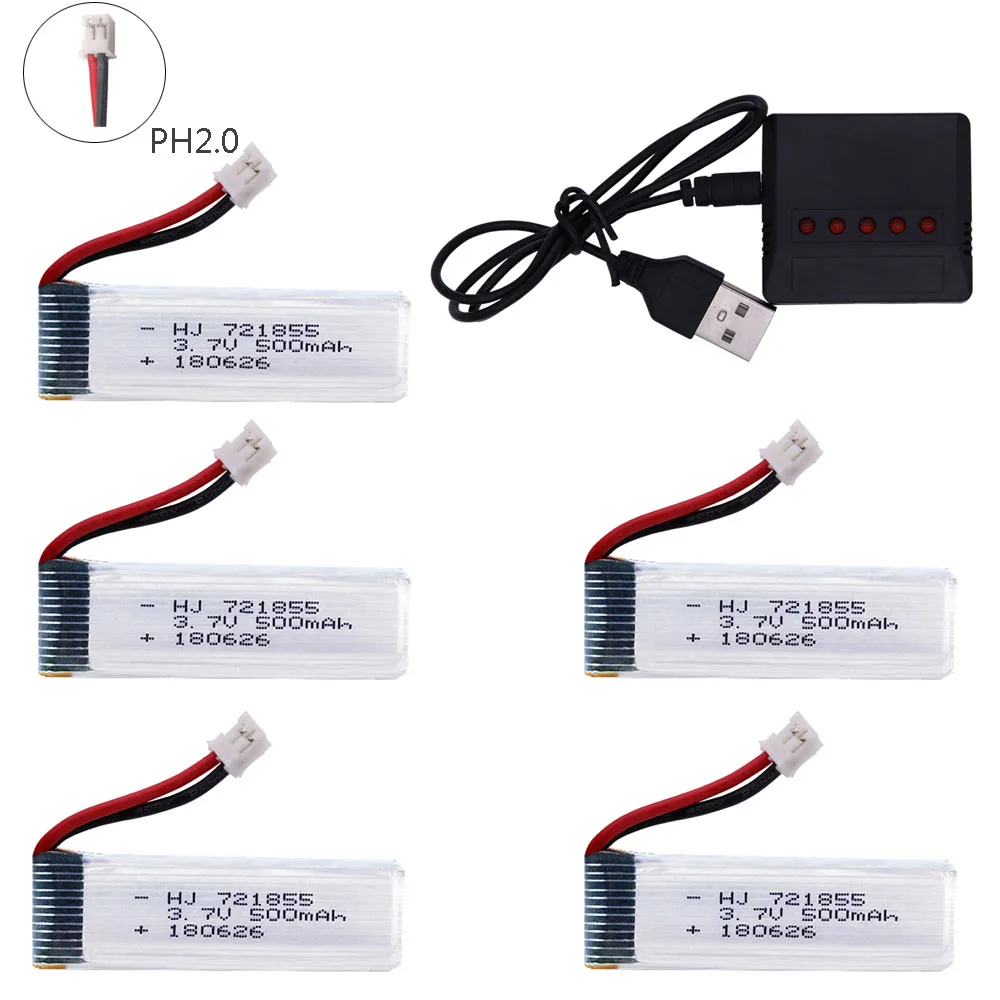 

3,7 в 3,8 в 500 мАч 721855 литий-полимерный аккумулятор 30C 1S PH2.0 разъем с зарядным устройством 3,7 в для комнатных гоночных дронов игрушек аксессуары