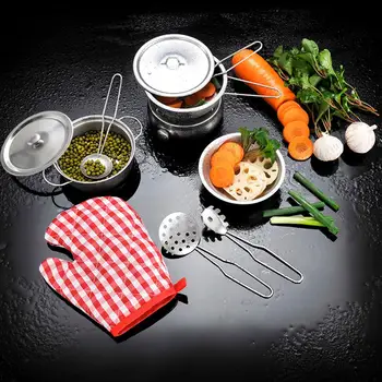 

None Children Mini Simulation Kitchenware Sets Stainless Steel Pretend Play Cooking Pot Utensils Toys for Kids