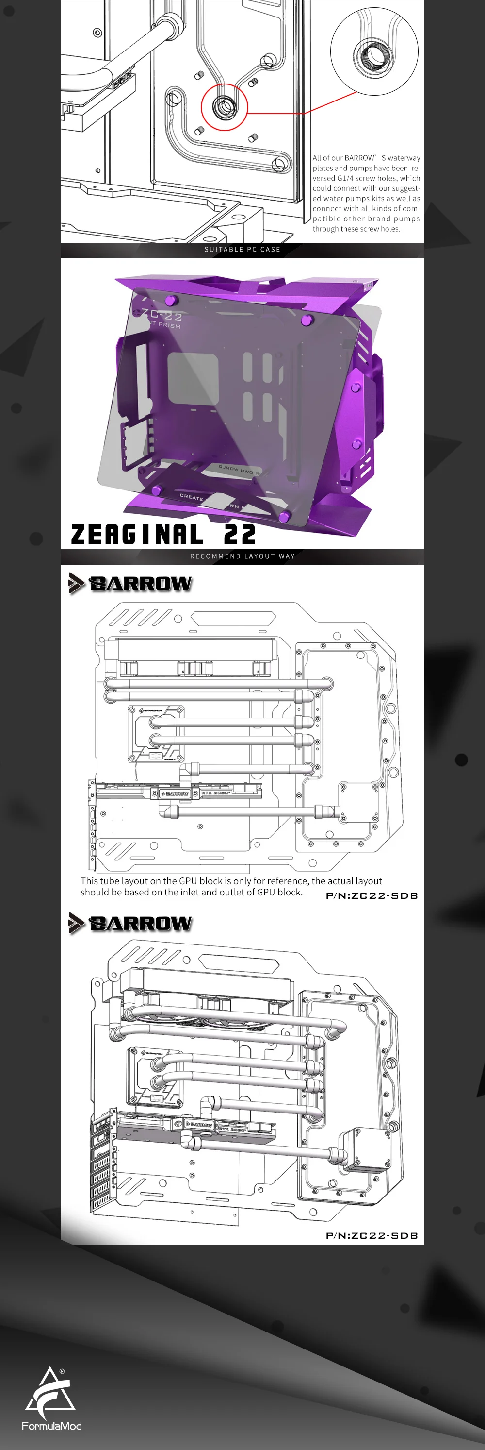 Barrow ZC22-SDB, Waterway Boards For Zeaginal 22 Case, For Intel CPU Water Block & Single GPU Building   