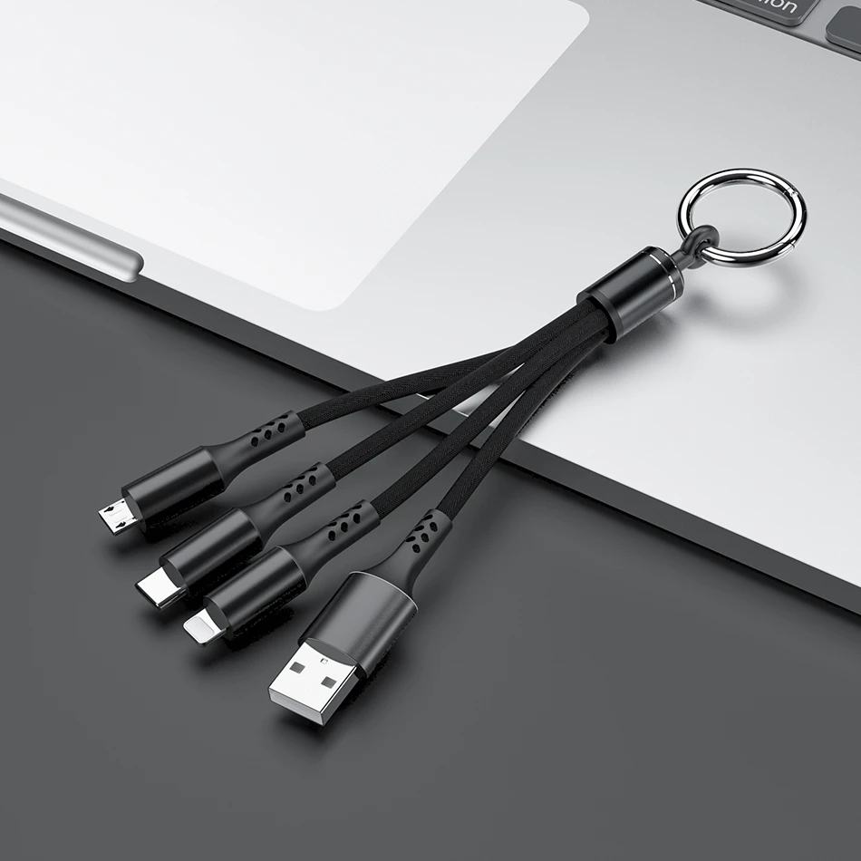 Портативный 3 в 1 USB кабель брелок короткий Micro usb type C мульти зарядный кабель для iPhone Xiaomi huawei Быстрая зарядка телефонный шнур - Цвет: Черный