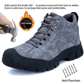 

Kuclut Steel Toe Safety Shoes Keep warm Work Shoes for Winter Plush Waterproof Stab Proof Breathable Wear men women Shoes