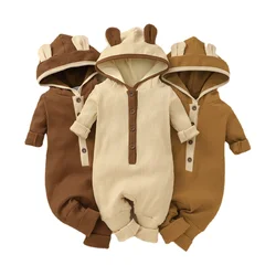 Barboteuse tricotée en coton pour garçons et filles, vêtements à capuche pour nouveau nés de 0 à 3 mois, pyjama d'automne, combinaison à manches longues 