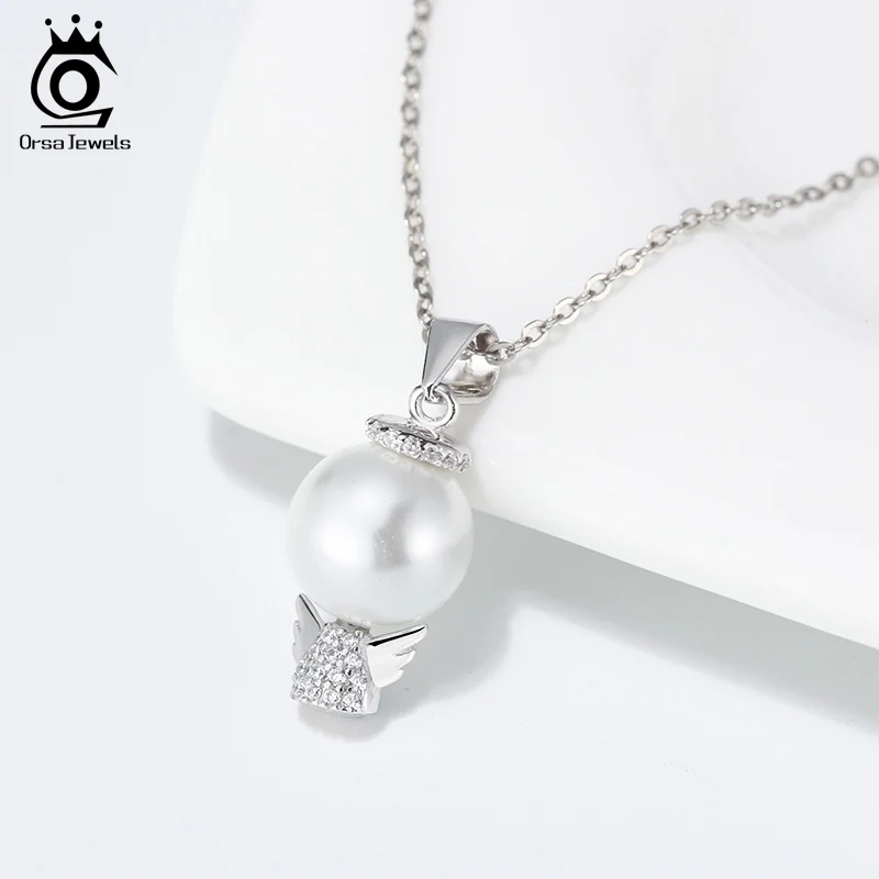 ORSA JEWELS подвеска «эльф» из стерлингового серебра с ангелом, ожерелье из чистого АААА циркона и жемчуга, ожерелье с подвеской золотого цвета, ювелирные изделия SN194