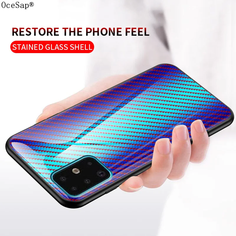 OceSap For Samsung Galaxy S20 Plus Ultra Case Gradient Carbon Fiber Tempered Glass Cover S20Plus | Мобильные телефоны и