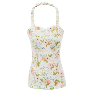 

Sexy Women Vintage Retro Summer Cross-back Sweetheart Neck Halter Cotton Tops