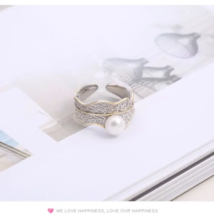 S925 Sterling Silver Jewelry Natural Pearl Ring Fittings Adjustable Simple Fine Silver Open Ring Settings Mountings Diy