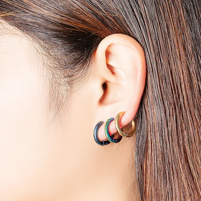 Ear Clip Earrings 2 Pcs/1 Pair Stainless Steel Non Piercing Round Ear Circle for Women Man Punk Simple Jewelry