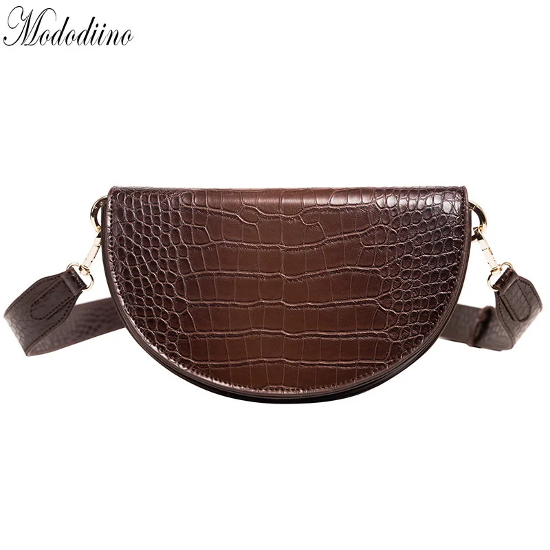 

Mododiino Crocodile Pattern Saddle Bag Soft Leather Women Bag Half Round Shoulder Bag Crossbody Bag Female Messenger Bag DNV1274