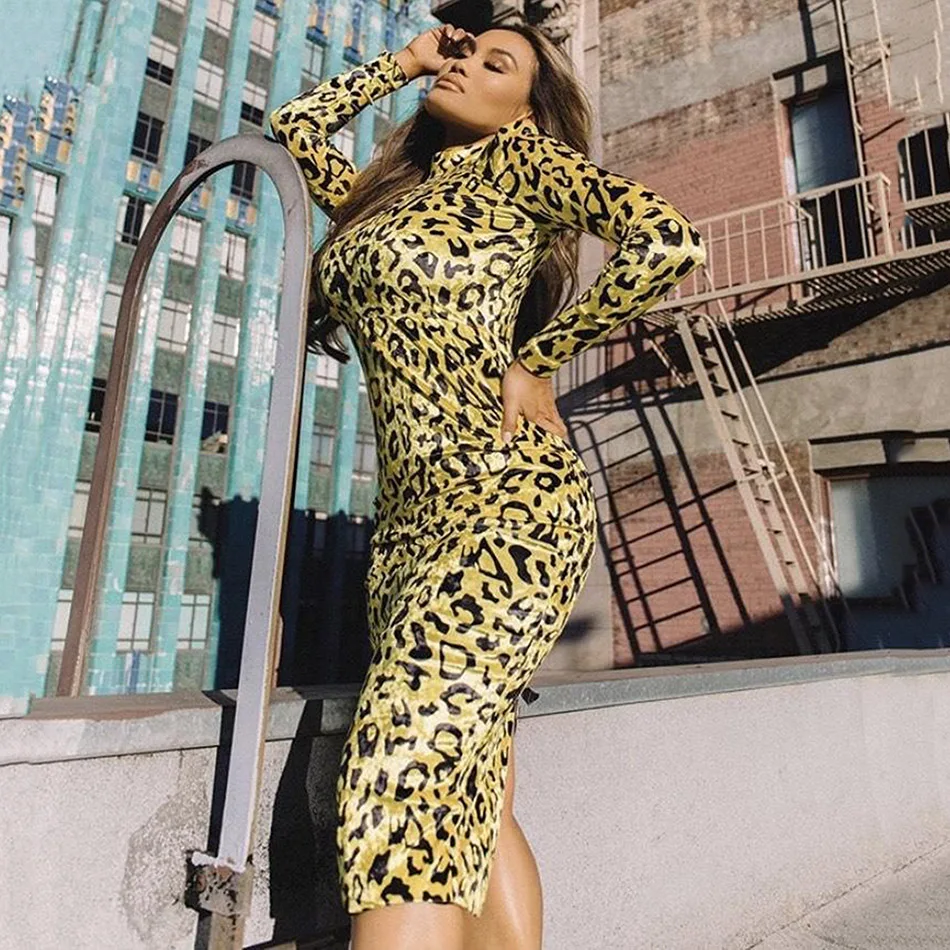 2019-New-Arrival-Sexy-Velvet-Leopard-Midi-Dress-Long-Sleeve-High-Collar-Bodycon-Split-Design-Fashion (1)