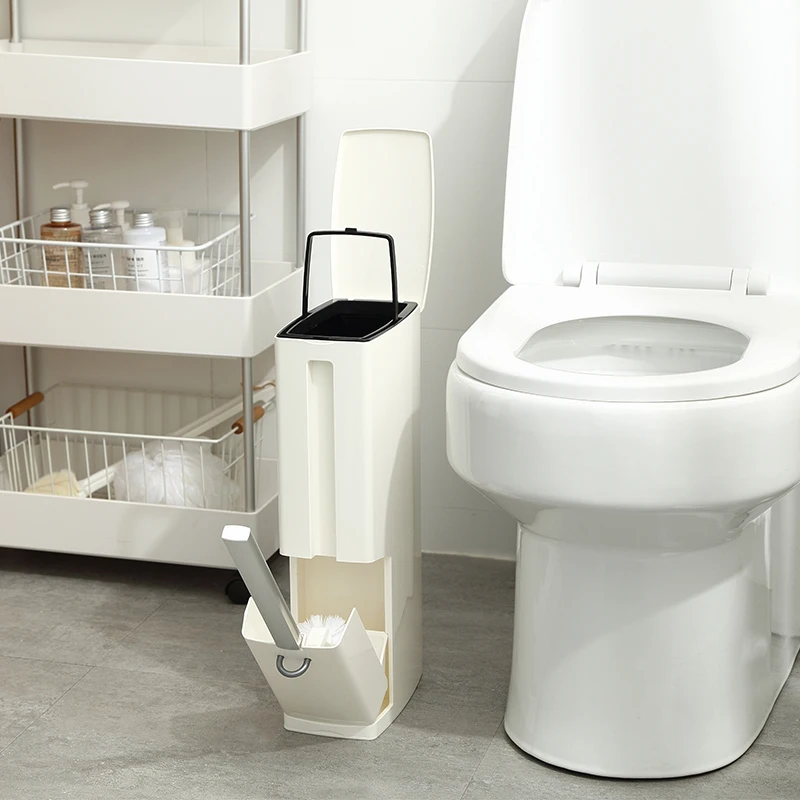 Baffect Trash Can with Toilet Brush and Holder Plastic Trash Bin Waste