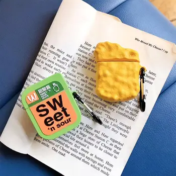 

Unique Chicken Sweet Sour Sauce Pattern Soft Silicone Protective Case Shockproof Cover Skin Protector with Carabiner for Airpods