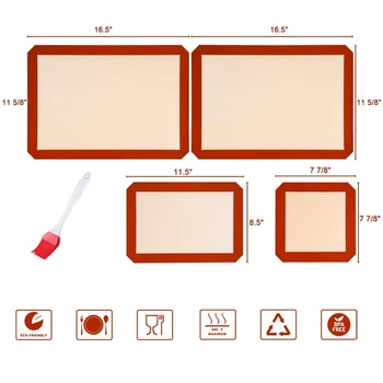 

4 Pack Baking Mats Set -Non-Stick Reusable Food Safe Liners & Brush for Baking Macaron, Pastry, Cookie