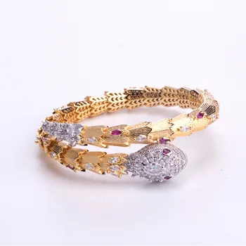 

Luxurious high quality snake cuff two-tone bangle fine jewelry zircon bracelet wristband wristlet jewel lady women gifts