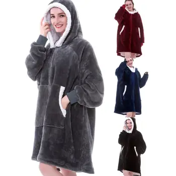 

Wearable Blanket Hoodies Sweatshirt Robe Winter Hooded Coat Warm Blanket For Audlt Child Christmas Fleece Blanket Women Gift