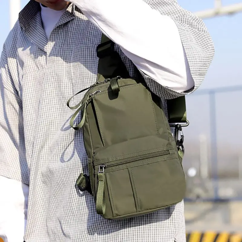 Men's Chest Bag Outdoor Multi-Function Messenger Bag Multi-Layer Zipper Pack Shoulder Pocket Rucksack Bag