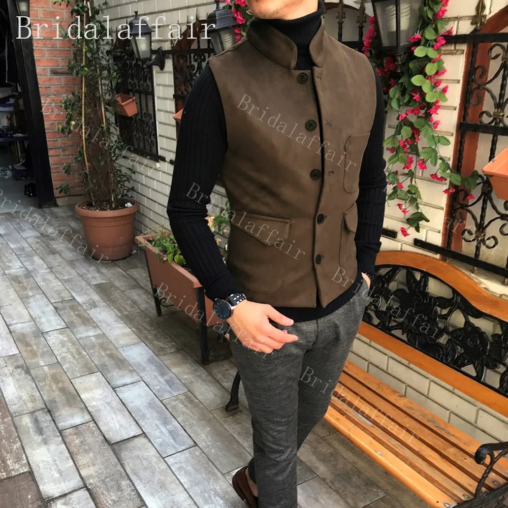 Bridalaffair мужской костюм жилет высокого качества бархатный коричневый приталенный мужской жилет для делового костюма для свадебных женихов 16 цветов больше - Цвет: dark coffee