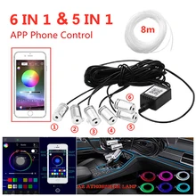 6/5 in 1 RGB LED aktif EL Neon tel şerit ışık renkli APP kontrolü atmosfer ışığı DIY müzik 8M Fiber optik şerit ışık