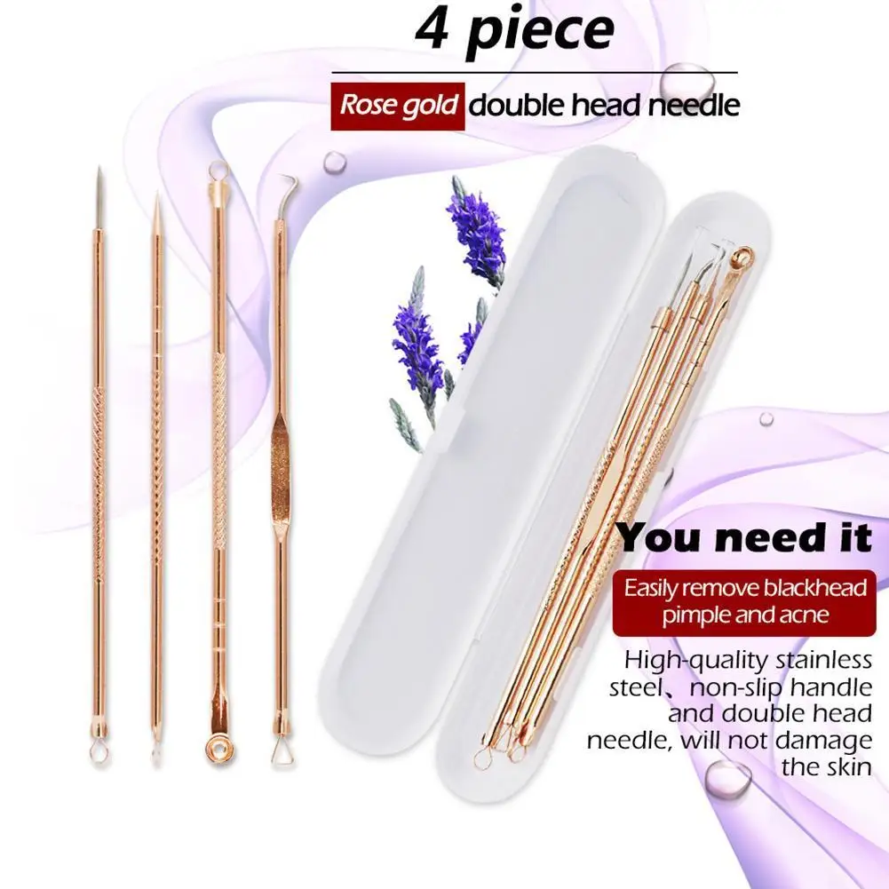 

4pcs Rose Gold Blackhead Pimple Needles Remover Blackhead Pimple Blemish Clean Tool Care Treatment Kit Set Needles Skin T0D5