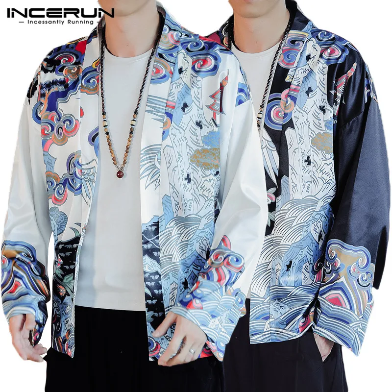 2020 Spring Chinese Style Printed Cardigan Shirt For Male Ethnic Totem Kimono Men Long Sleeve Blouse Fashion Loose Blouse Tops
